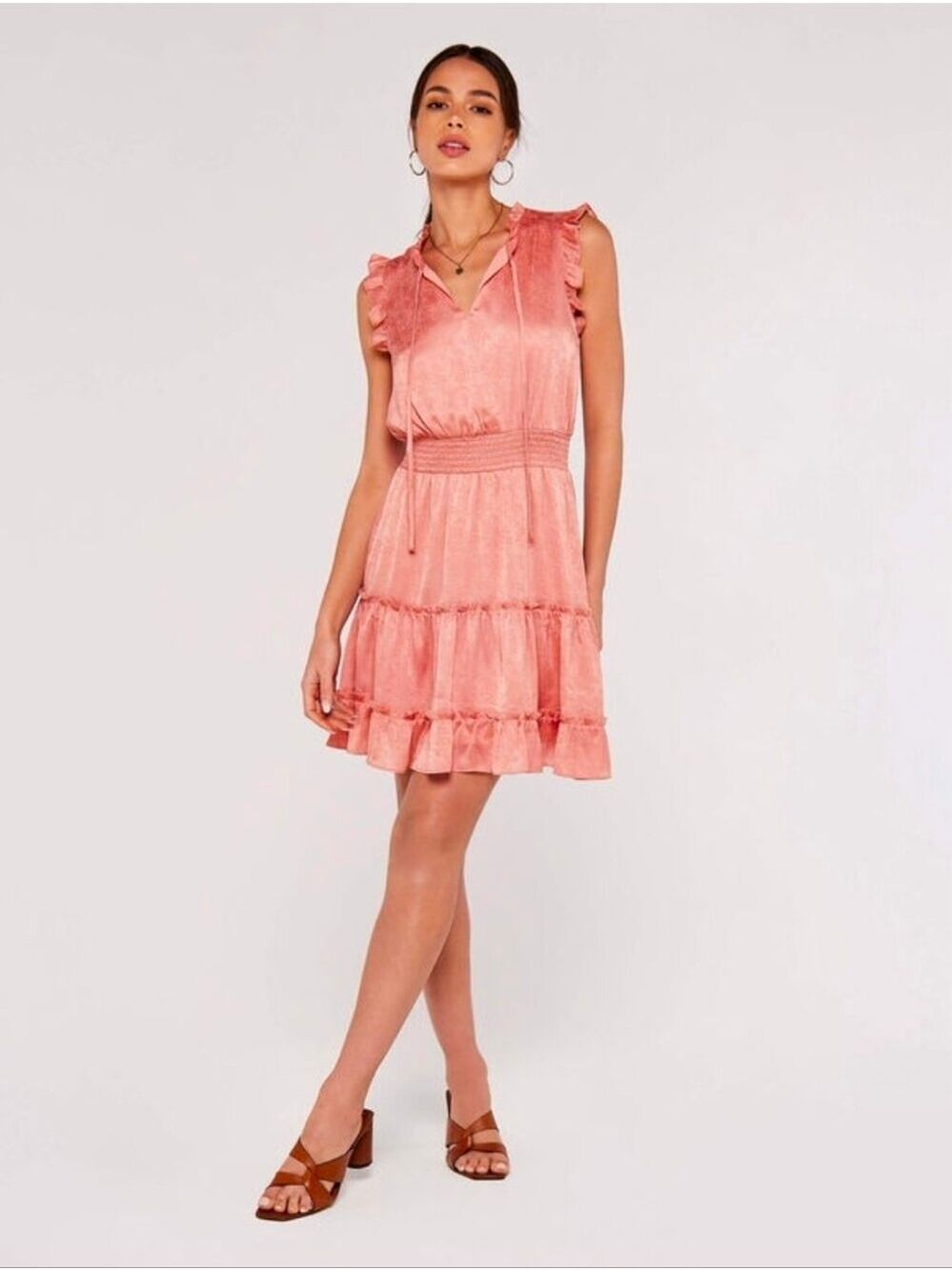 APRICOT Dusty Rose Ruffle Tie-Front Mini Dress